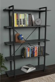 Libreria 5 Ripiani Stile Industrial 120x34x180 Jonah Antracite