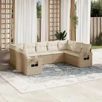 Set Divano da Giardino 9 pz con Cuscini Beige in Polyrattan 3220597