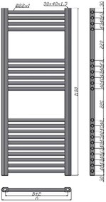 New line k40 radiatore scaldasalviette 45x118 cm  300w 20 tubi interasse 405 mm in ottone cromo