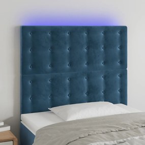 Testiera A Led Blu Scuro 90x5x118/128 Cm İn Velluto /