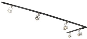 Sistema a binario con 5 faretti monofase nero con acciaio - Suplux