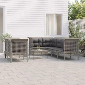 Set divani da giardino 8 pz con cuscini in polyrattan grigio