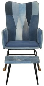 Sedia a dondolo con poggiapiedi blu denim patchwork in tela