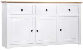 Credenza Bianca 135x40x80 Cm İn Legno Massello Di Pino Panama /