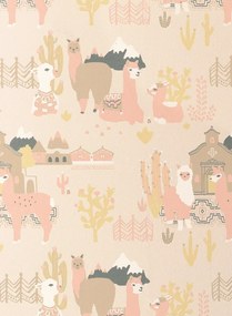 Majvillan Carta da parati Lama Village - Light Sunny Pink