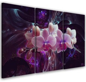 Quadro su tela 3  pannelli, Orchidea bianca su uno sfondo scuro  Dimensioni 90x60