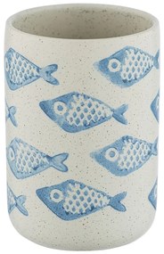 Tazza in ceramica blu e bianca per spazzolini da denti Aquamarin - Wenko