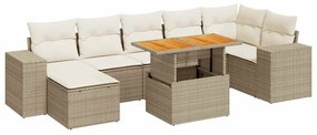 Set divano da giardino 8 pz con cuscini beige in polyrattan