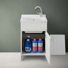 Mobile lavatoio 50x50 cm 1 anta bianco venato con vasca in resina