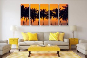 Quadri 5 pezzi – Tramonto sulle palme