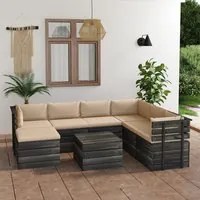 Set Divani da Giardino su Pallet 8 pz con Cuscini Massello Pino 3062046