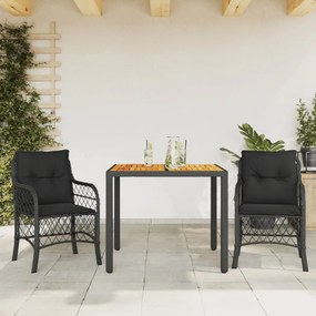 Set da Bistrò 3 pz con Cuscini Nero in Polyrattan