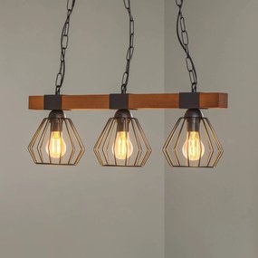 Eko-Light Lampada a sospensione Ulf con travi in legno, 3 luci