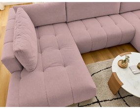 Divano angolare rosa allungabile e con contenitore (penisola a sinistra/a U) con rivestimento in ciniglia Fuji – Bobochic Paris