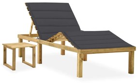 Lettino Da Giardino Con Tavolino Cuscino Legno Pino Impregnato /