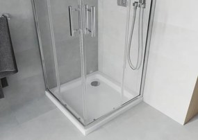 Mexen Rio cabina doccia quadrata 80 x 80 cm, trasparente, cromo + piatto Flat, bianco - 860-080-080-01-00-4010