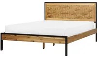 Letto matrimoniale EU MDF scuro 140 x 200 cm Telaio con poggiatesta e base a doghe Gambe nere in metallo