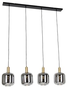 Lampada a sospensione nera con vetro oro e fumé incl. 4 PUCC - Zuzanna