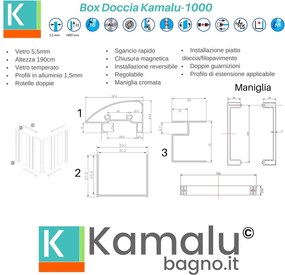 Box doccia angolo 80x80 scorrevole altezza 190 Kamalu-1000 - KAMALU