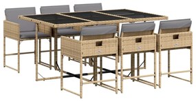 Set pranzo da giardino 7 pz con cuscini beige misto polyrattan