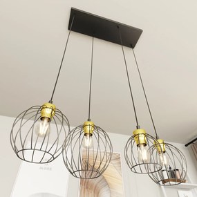 Sospensione Minimal Industrial Hathor 4 Luci Lineari Nera E Oro