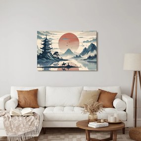 Quadro su tela – Paesaggio giapponese con cavaliere