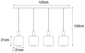Lampada a sospensione di design nera con ottone e vetro ambrato a 4 luci - Zuzanna