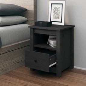 Comodino Grigio 40x35x49 Cm İn Legno Massello Di Pino /