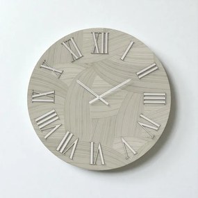 Orologio rotondo D40 cm in legno rivestito con parato e dettagli Argento ADAK