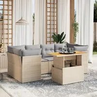 Set Divani da Giardino 7 pz con Cuscini Beige in Polyrattan 3270688