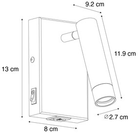 Applique da parete moderna nera con USB regolabile - Croft