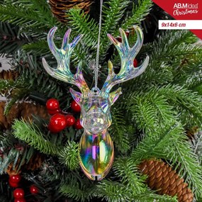 Addobbo Albero Di Natale Iridescente o Glitterata Testa Di Renna 9x14x6cm