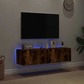 Mobili TV a Parete con Luci LED 2pz Rovere Fumo 60x35x31 cm