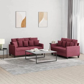 Set Di Divani 2 Pz Con Cuscini Rosso Vino İn Tessuto /