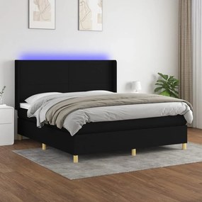 Letto a molle con materasso e led nero 180x200cm in tessuto