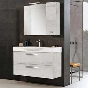 Mobile da bagno moderno sospeso base 105 cm a 2 cassettoni con lavabo Quercia Bianco
