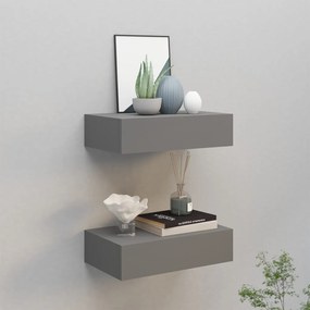 Scaffali Con Cassetti Da Parete 2 Pz Grigi 40x23,5x10 Cm Mdf /