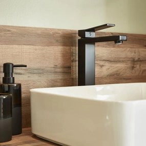 Rubinetto per lavabo getto laminare cristallino Studio nero cromato opaco SENSEA H 35 cm