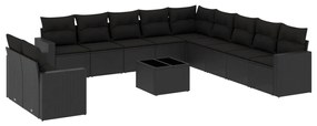 Set divani da giardino 12 pz con cuscini nero in polyrattan