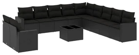 Set divani da giardino 12 pz con cuscini nero in polyrattan