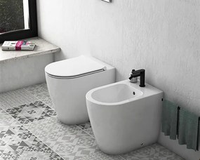 Globo mode coppia sanitari a pavimento bidet e vaso senza brida con sedile soft close bianco