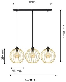 Lampadario a sospensione con filo MERCURE 3xE27/15W/230V oro/nero
