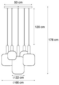 Lampada a sospensione Hotel Chic nera e oro con vetro verde 5 luci - Zuzanna