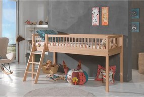 Letto da bambini rialzato di colore naturale in faggio massiccio con rete inclusa 90x200 cm Forrest – Vipack