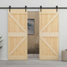 Porta Scorrevole Con Set Hardware 80x210 Cm İn Legno Di Pino /