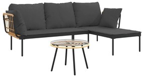 Set salotto da giardino 3pz con cuscini grigio scuro polyrattan