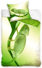 Lenzuola in cotone per bambini con camaleonte verde Dimensioni: 160x200 + 1x 70x80