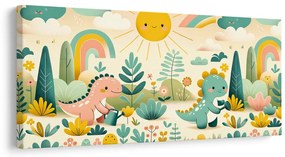Quadro su tela – Amici dinosauri in giardino colorato