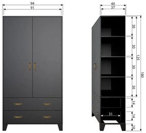 Armadio in pino nero 94x180 cm Dian - WOOOD