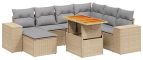 Set divano da giardino 8 pz con cuscini beige in polyrattan